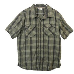 Alpine Design Mens Shirt Large Short Sleeve Green Plaid Hidden Snap Buttons